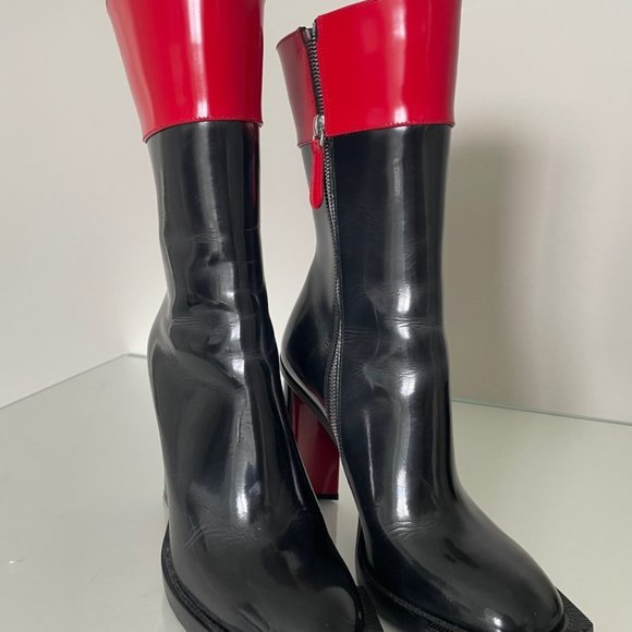 ALEXANDER MCQUEEN Red/black Patent Leather Calf Length Boots Size 39 - Picture 6 of 6